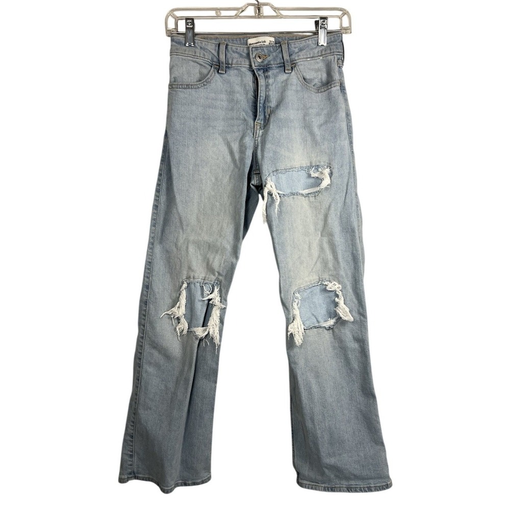 Abercrombie Kids High Rise Wide Leg‎ Distressed Light Wash Jeans Size 13/14 Reg